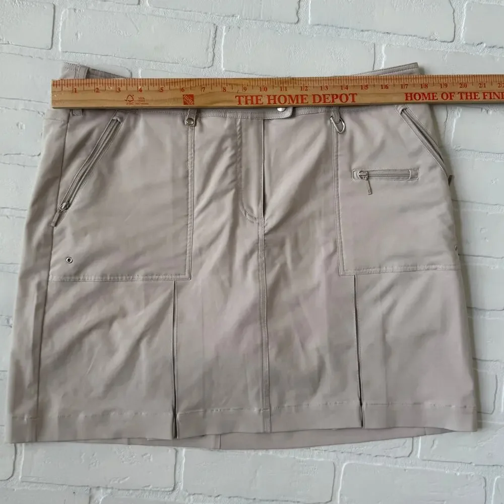 GGblue Luxe Sport Boca Women's Khaki Athletic Golf Zipper Pocket Skort -sz 12